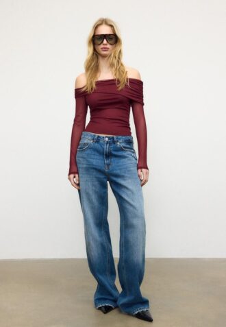 Asymmetrisches Tüll-T-Shirt