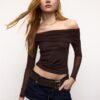 Asymmetrisches Tüll-T-Shirt