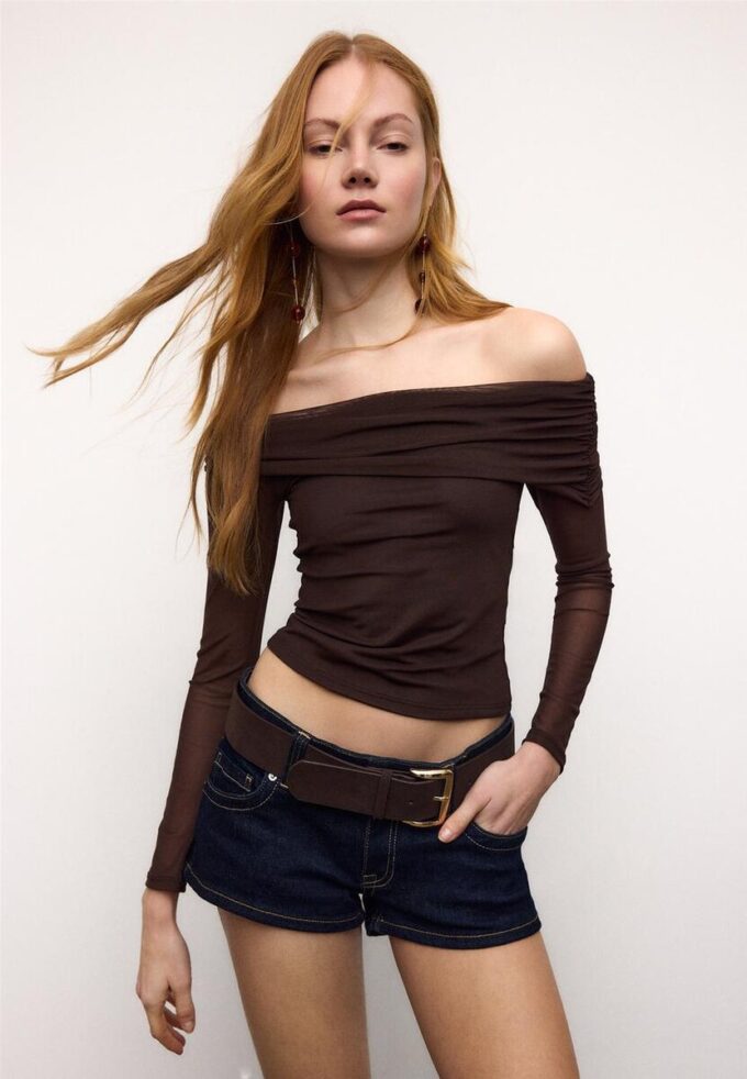 Asymmetrisches Tüll-T-Shirt