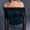Asymmetrisches Tüll-T-Shirt