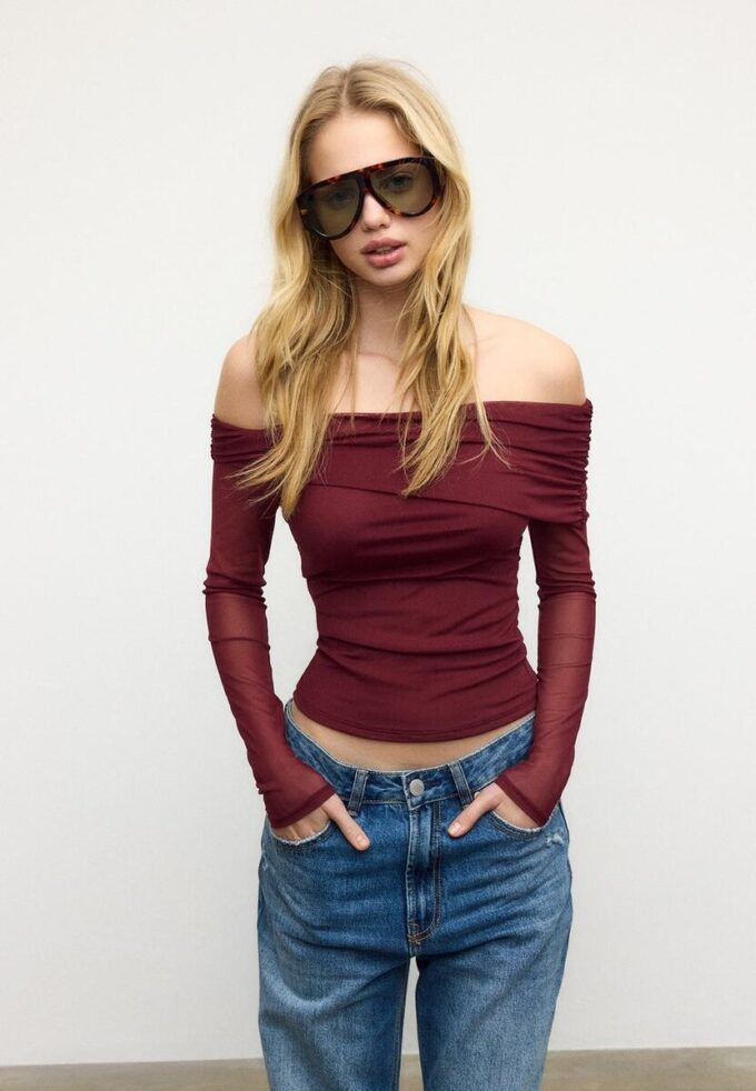 Asymmetrisches Tüll-T-Shirt
