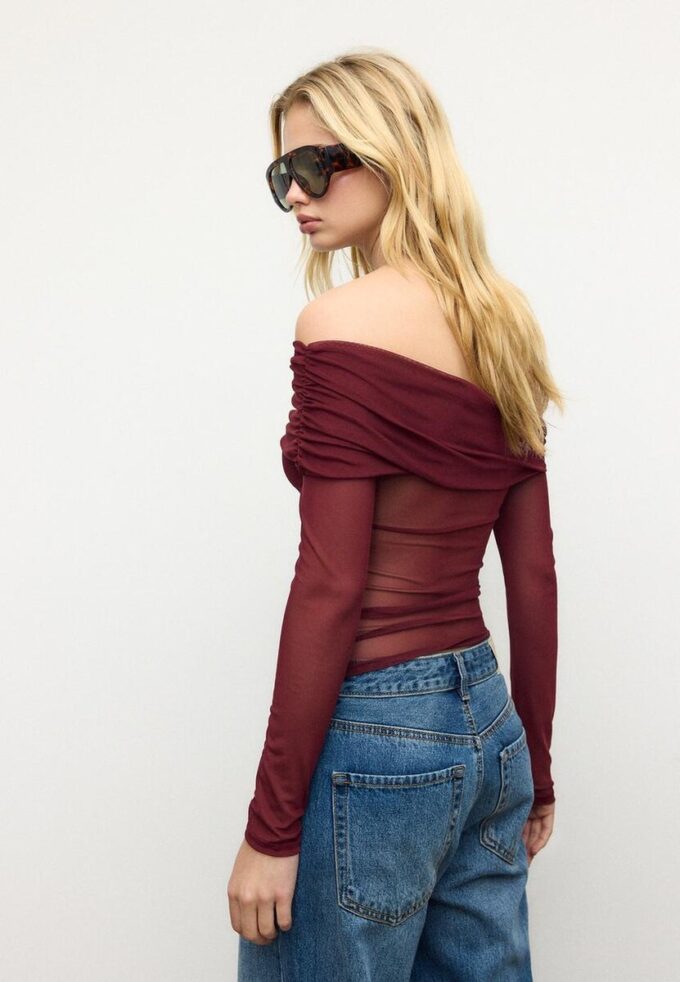 Asymmetrisches Tüll-T-Shirt