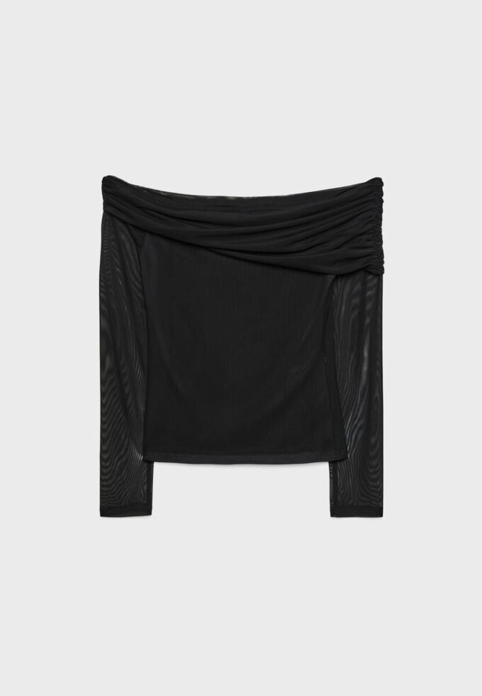 Asymmetrisches Tüll-T-Shirt