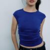 Basics gerafftes, figurbetontes T-Shirt