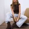 Basics gerafftes, figurbetontes T-Shirt