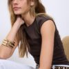 Basics gerafftes, figurbetontes T-Shirt