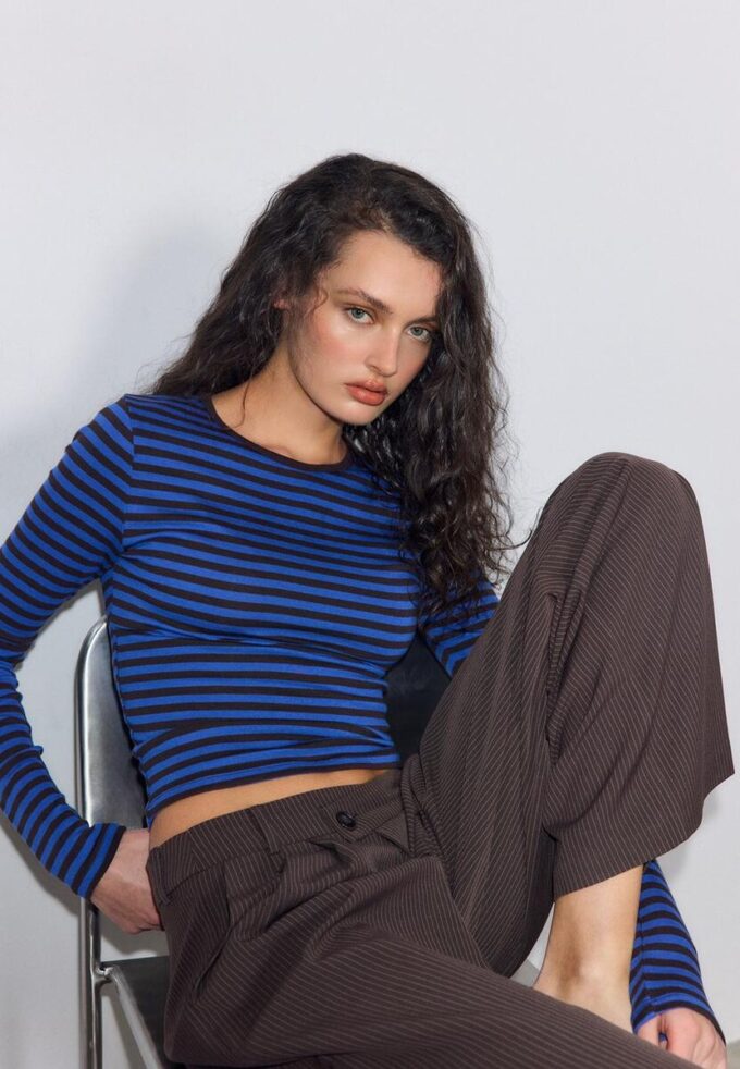 Basics-Langarm-T-Shirt aus Baumwolle mit Streifen