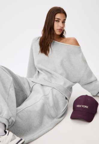 Basics-Sweatshirt mit schulterfreiem Ausschnitt