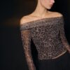 Bedrucktes asymmetrisches Tüll-T-Shirt Bedrucktes asymmetrisches Tüll-T-Shirt