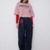 Bedrucktes, gestreiftes Kurzarm-T-Shirt Bedrucktes, gestreiftes Kurzarm-T-Shirt