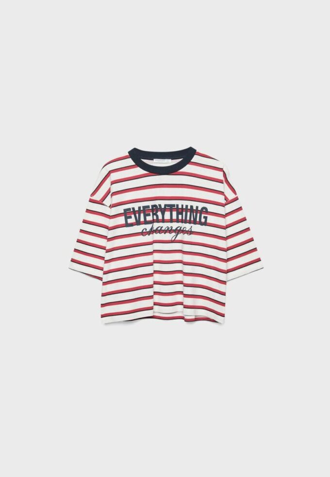 Bedrucktes, gestreiftes Kurzarm-T-Shirt Bedrucktes, gestreiftes Kurzarm-T-Shirt