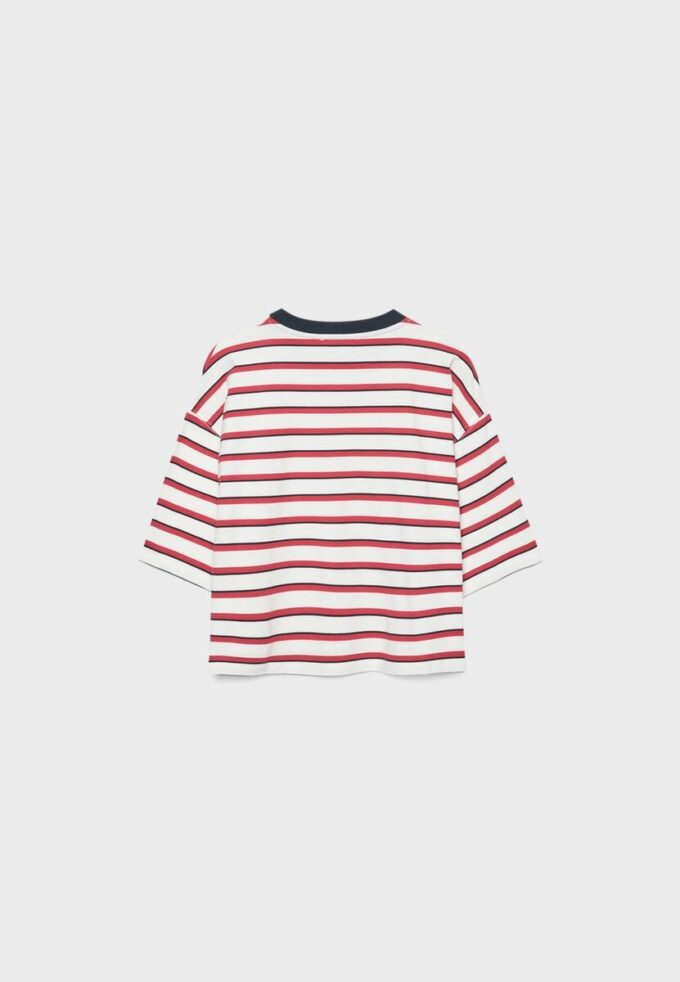Bedrucktes, gestreiftes Kurzarm-T-Shirt Bedrucktes, gestreiftes Kurzarm-T-Shirt