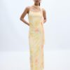 Bedrucktes Midi-Kleid aus Tüll mit Schal Bedrucktes Midi-Kleid aus Tüll mit Schal