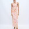 Bedrucktes Midi-Kleid aus Tüll mit Schal Bedrucktes Midi-Kleid aus Tüll mit Schal