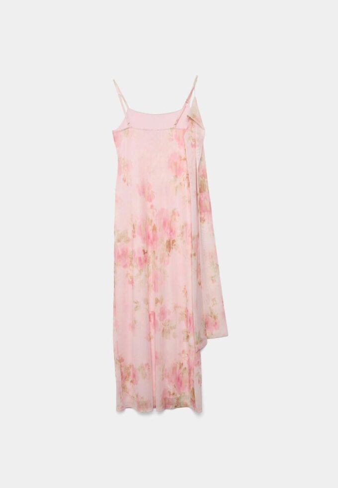 Bedrucktes Midi-Kleid aus Tüll mit Schal Bedrucktes Midi-Kleid aus Tüll mit Schal