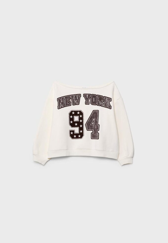 Bedrucktes Sweatshirt mit U-Boot-Ausschnitt Bedrucktes Sweatshirt mit U-Boot-Ausschnitt