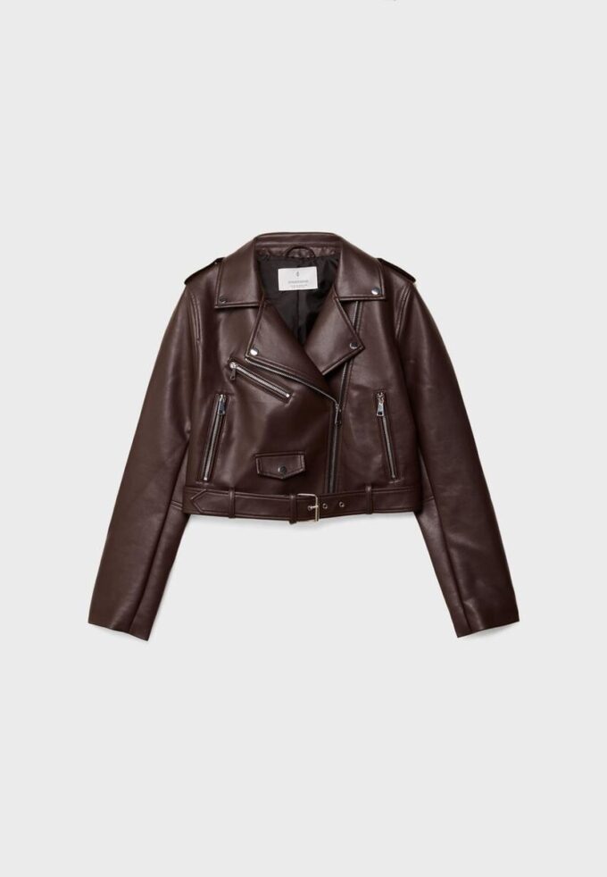 Bikerjacke aus Kunstleder mit Gürtel Bikerjacke aus Kunstleder mit Gürtel