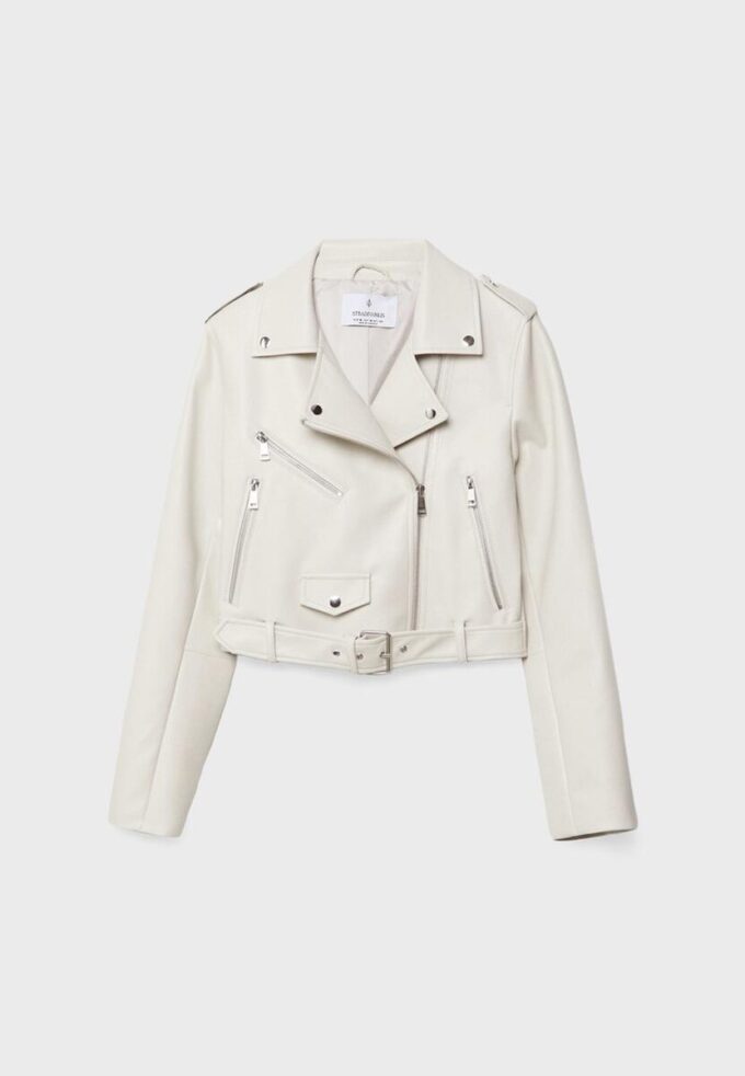 Bikerjacke aus Kunstleder mit Gürtel Bikerjacke aus Kunstleder mit Gürtel