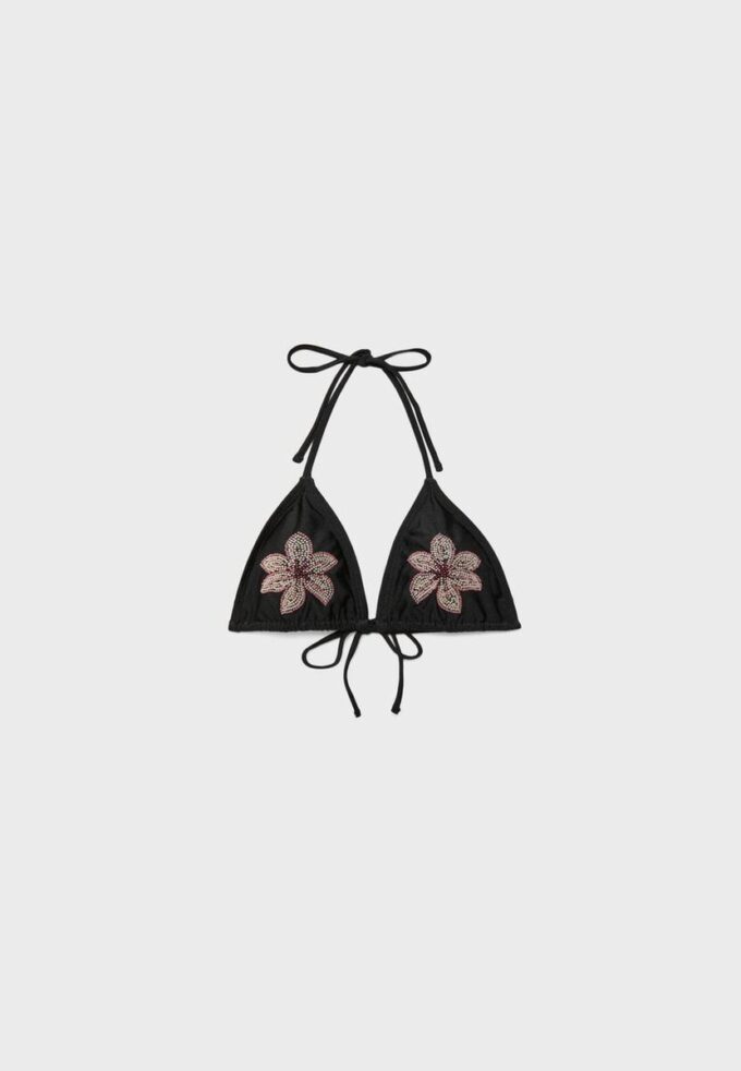 Bikini-Oberteil im Triangel-Schnitt mit Blumenstickerei
