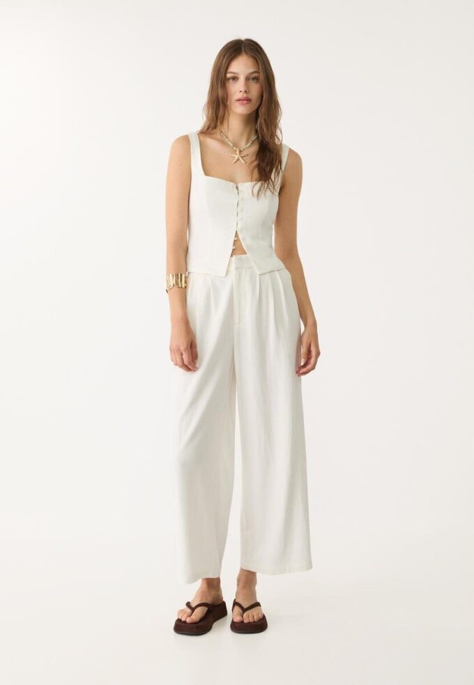 Culotte aus Leinenmischung mit Abnähern