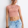 Einfaches gestreiftes T-Shirt mit Minärmel