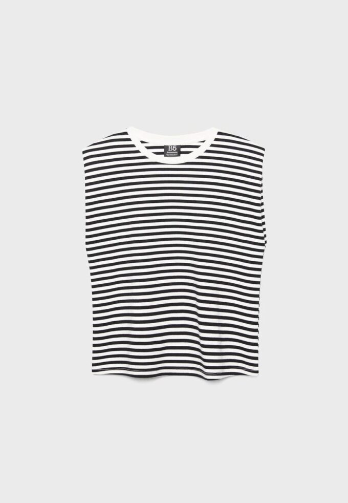 Einfaches gestreiftes T-Shirt mit Schulterpolstern Einfaches gestreiftes T-Shirt mit Schulterpolstern