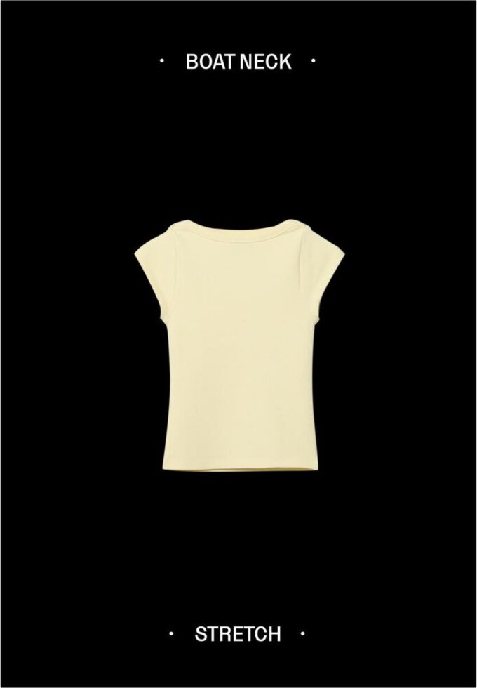 Einfaches T-Shirt mit U-Boot-Ausschnitt Einfaches T-Shirt mit U-Boot-Ausschnitt