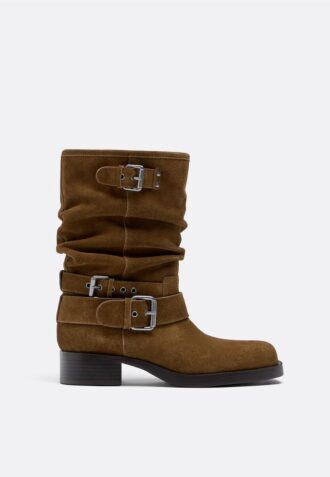Flache Stiefeletten aus Leder mit Schnalle