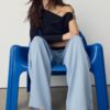 Fließende Hose mit Bügelfalte und Bindegürtel