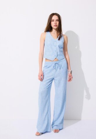 Fließende Hose mit Metallic-Fäden in Leinenoptik