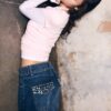 Gerade Jeans mit Nietenbund