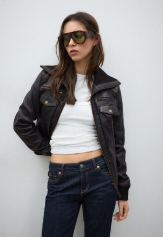 Gerippte Lederjacke