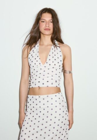 Halter-Oberteil aus Netzstoff mit Polka-Dots