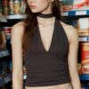 Halter-Oberteil mit gerafftem Bindeband am Hals