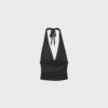Halter-Oberteil mit gerafftem Bindeband am Hals