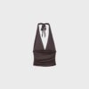 Halter-Oberteil mit gerafftem Bindeband am Hals