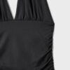 Halter-Oberteil mit gerafftem Bindeband am Hals