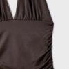 Halter-Oberteil mit gerafftem Bindeband am Hals