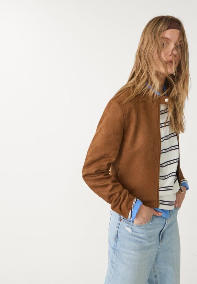Jacke aus Kunstwildleder mit Reißverschluss