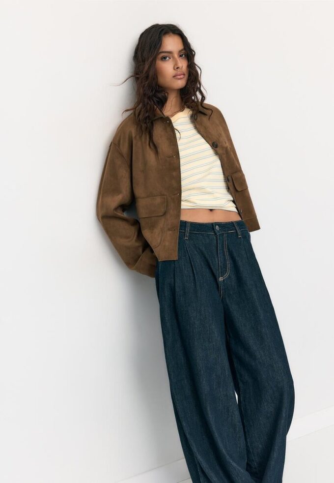 Jacke aus Kunstwildleder mit Taschen