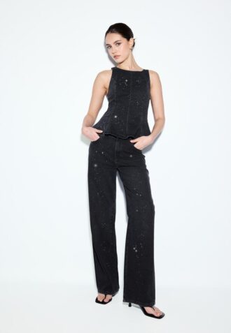 Jeans in gerader Passform mit Strasssteinen