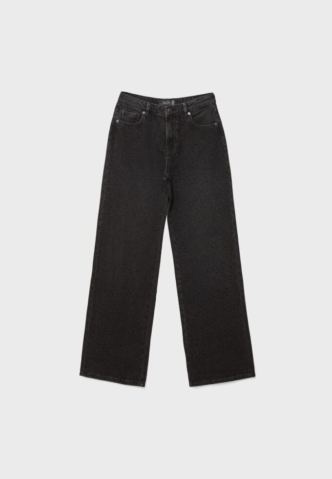 Jeans in gerader Passform mit Strasssteinen