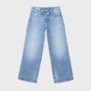 Jeans mit niedriger Leibhöhe und Wide Leg-Bein sowie Schmuckknopf