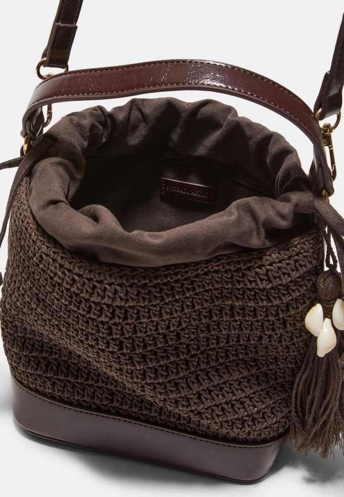 Kombinierte Bucket Bag aus Häkelstoff Kombinierte Bucket Bag aus Häkelstoff