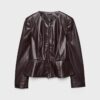 Kragenloser Blazer mit Peplum in Lederoptik