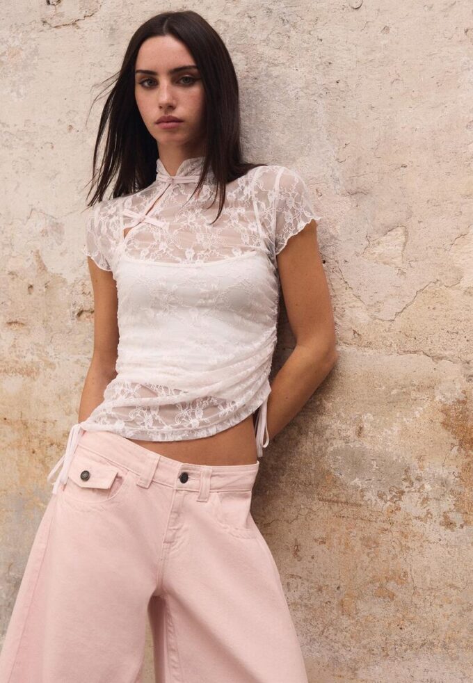 Kurzärmeliges T-Shirt im Qipao-Stil
