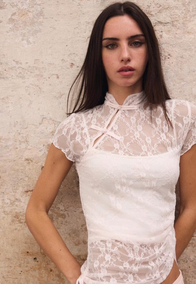 Kurzärmeliges T-Shirt im Qipao-Stil