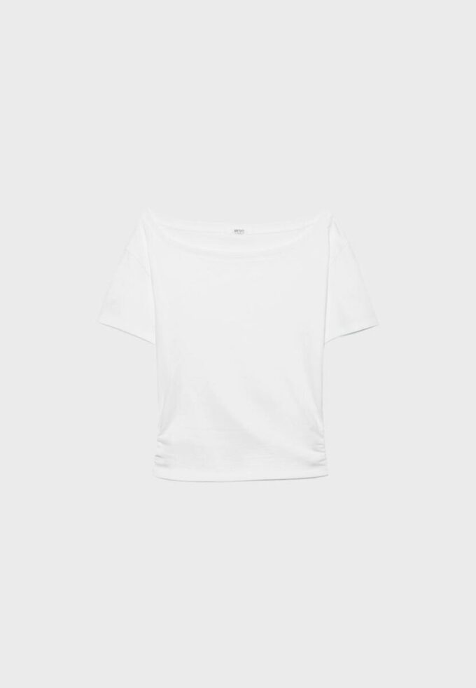 Kurzärmeliges T-Shirt mit U-Boot-Ausschnitt und Raffungen