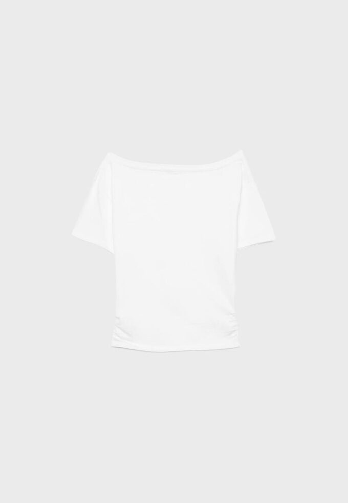 Kurzärmeliges T-Shirt mit U-Boot-Ausschnitt und Raffungen