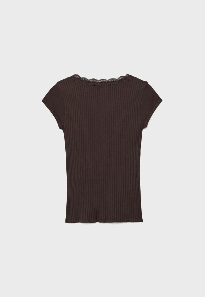 Kurzärmeliges T-Shirt mit V-Ausschnitt und Spitze